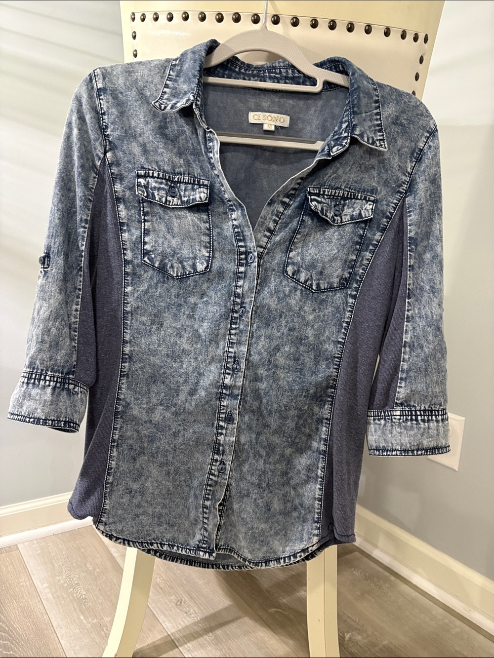 CI SONO Women's Washed Denim-Style Button Shirt in Blue